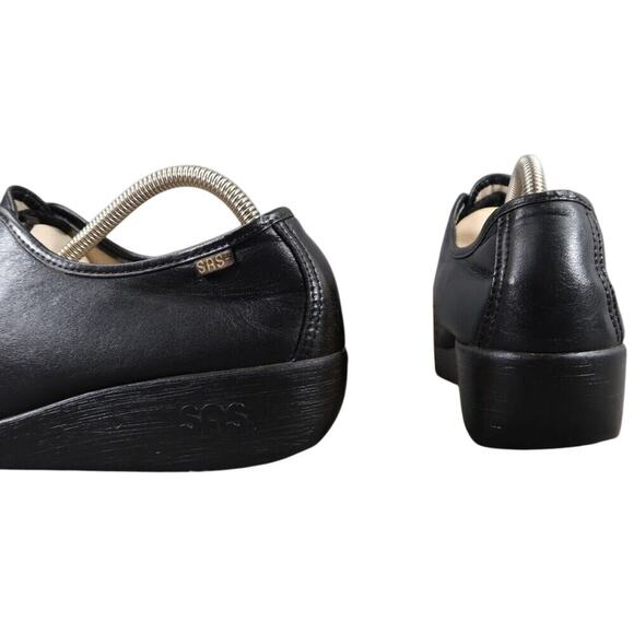 Sas Shoes Womens 9 Bounce Lace Up Moc Comfort Classic Leather Black Career Wedge - Picture 6 of 15
